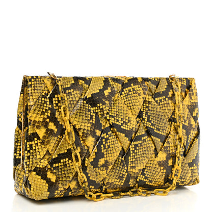 Nancy Gonzalez Snakeskin Woven Large Frame Chain Clutch Yellow 3 of 8