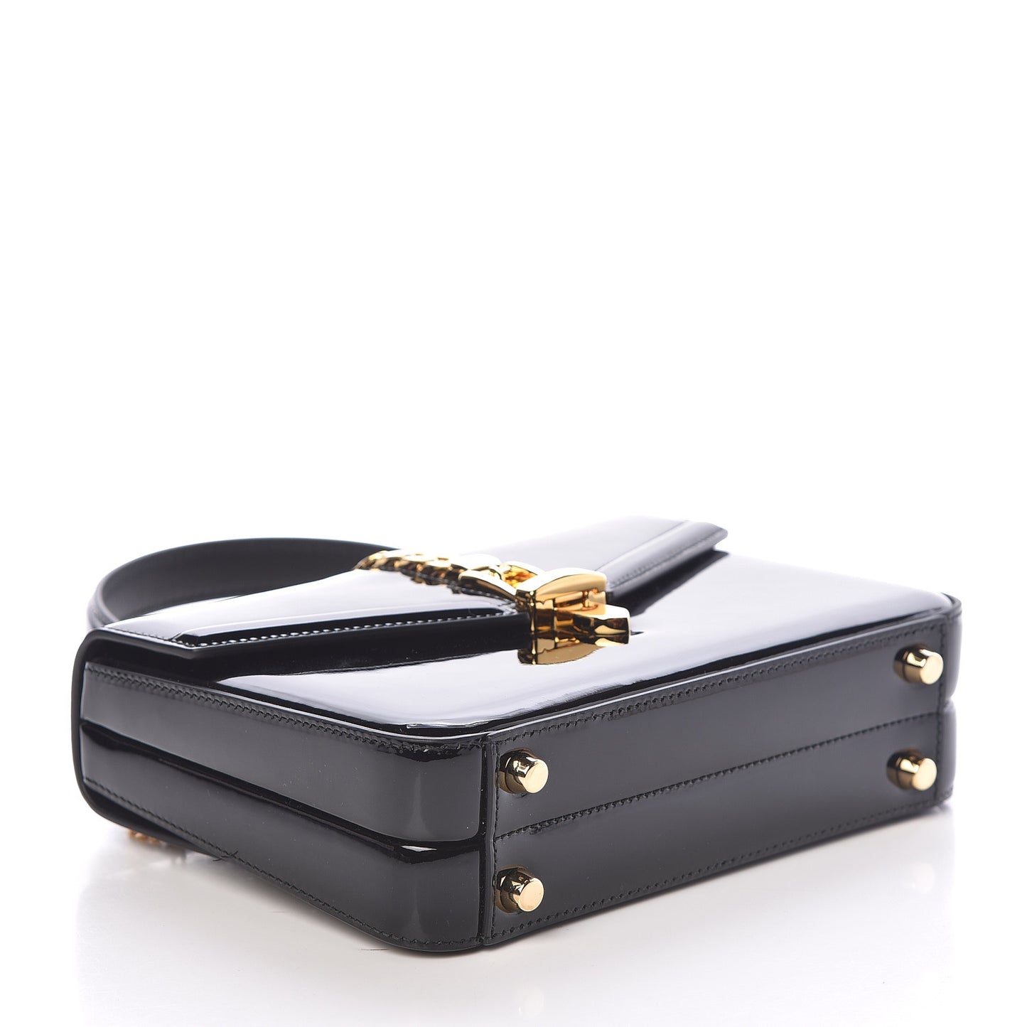 Mousse Top Patent Mini Sylvie 1969 Top Handle Bag Black