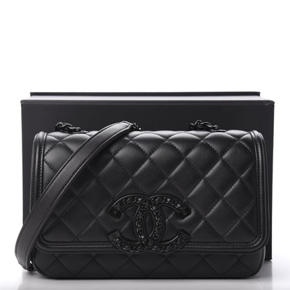 Chanel Lambskin Quilted Small CC Filigree Flap Black 10 of 11