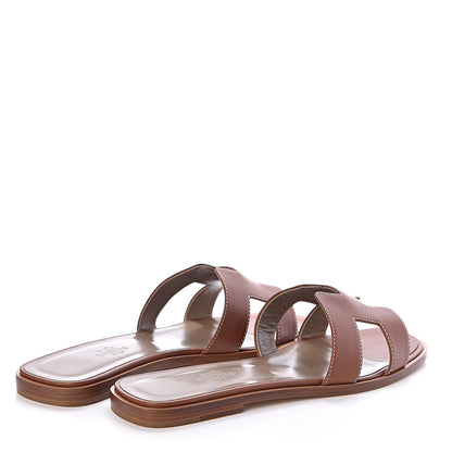 Hermes Box Calfskin Oran Sandals 40.5 Gold 4 of 7