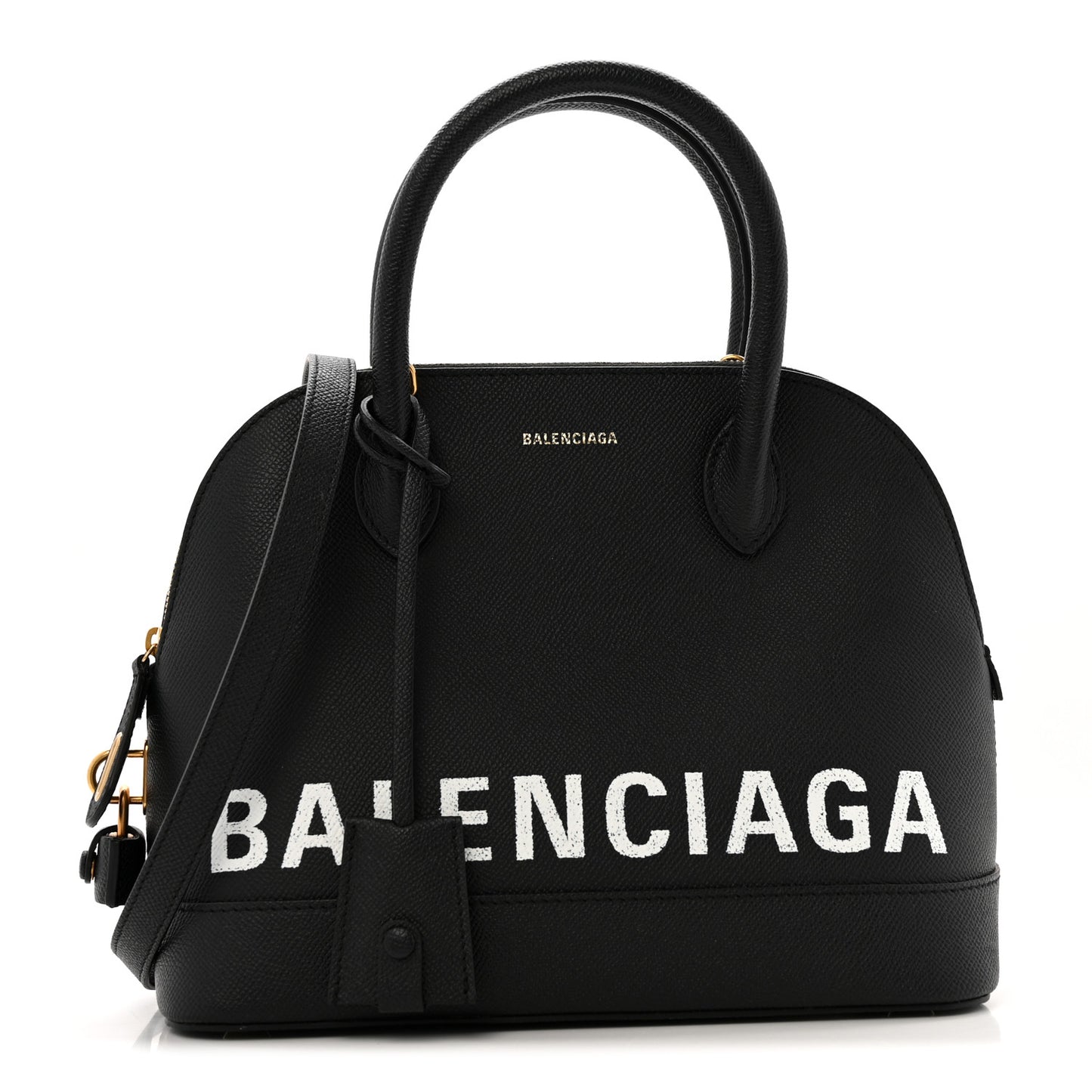 Signature Grained Calfskin Logo S Ville Top Handle Bag Black