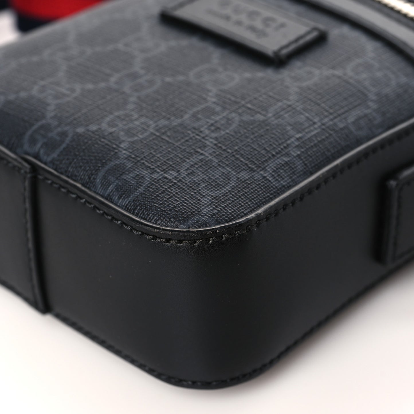 GG Supreme Monogram Appia Calfskin Web Small Camera Messenger Bag Black Grey