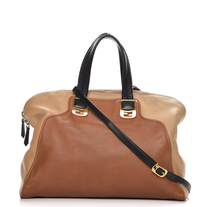 Fendi Calfskin Large Chameleon Tote Cognac Camel Black 1 of 15