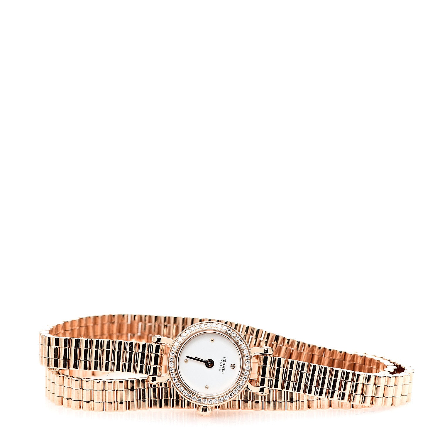 Hermes 18K Rose Gold Diamond 16mm Faubourg Double Tour Quartz Watch 2 of 6