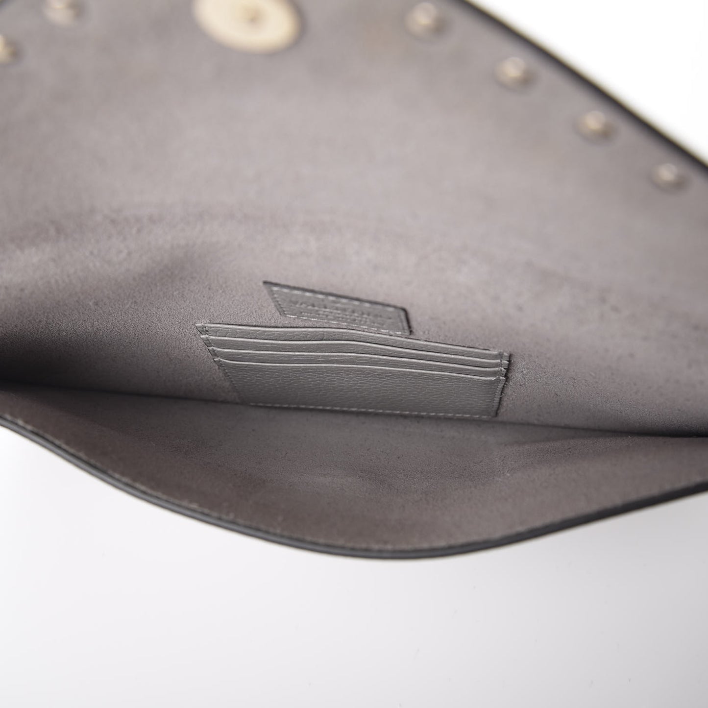 Pebbled Calfskin Large Rockstud Envelope Clutch Pastel Grey