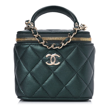 Chanel Iridescent Lambskin Quilted Mini Top Handle Vanity Case With Chain Dark Green 1 of 10