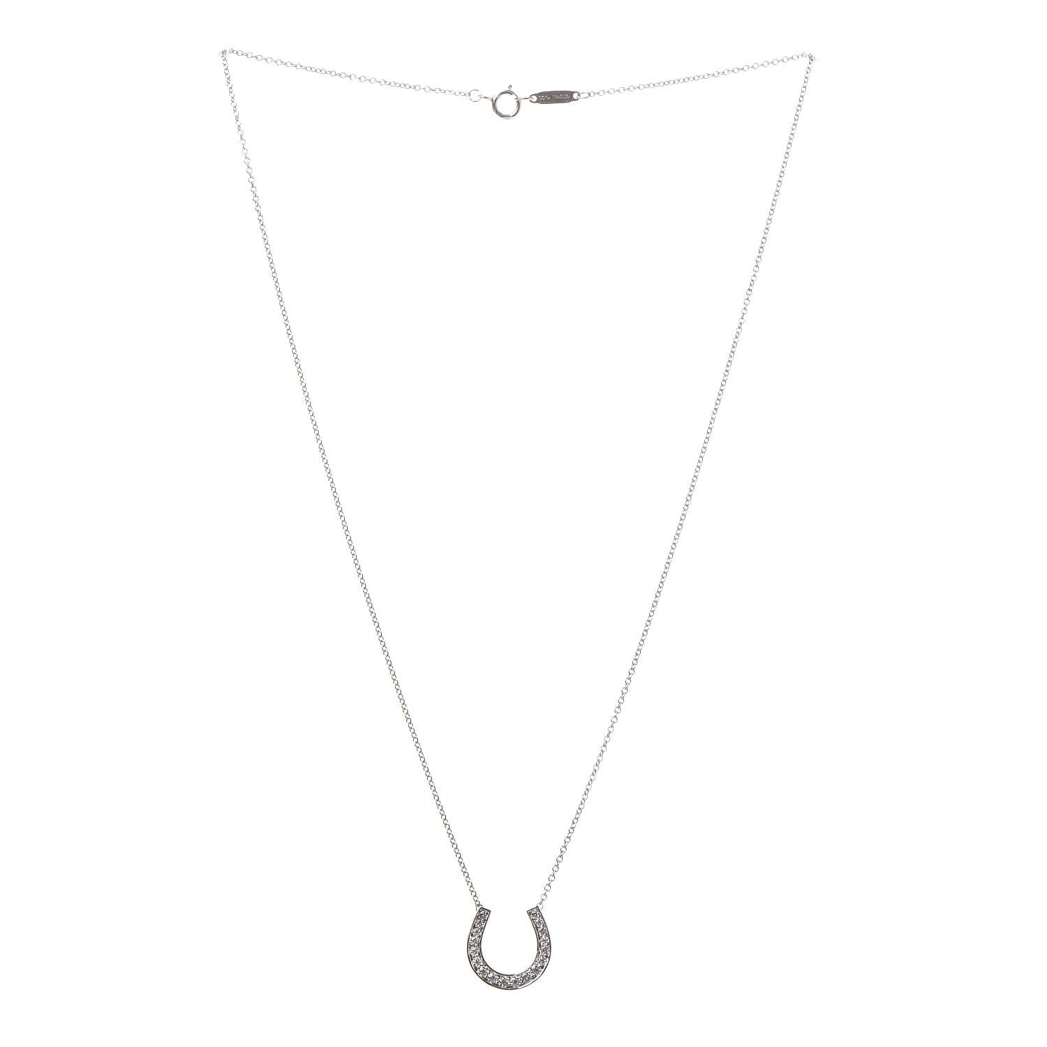 Tiffany Platinum Diamond Horseshoe Pendant Necklace 3 of 5
