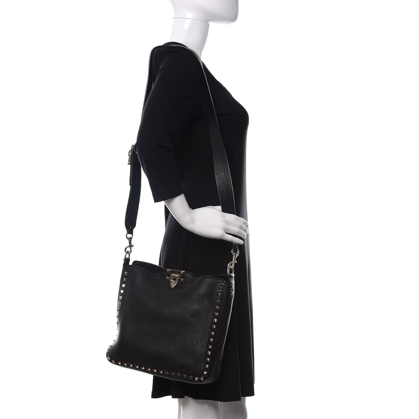 Pebbled Calfskin Small Rockstud Flip-Lock Messenger Bag Black