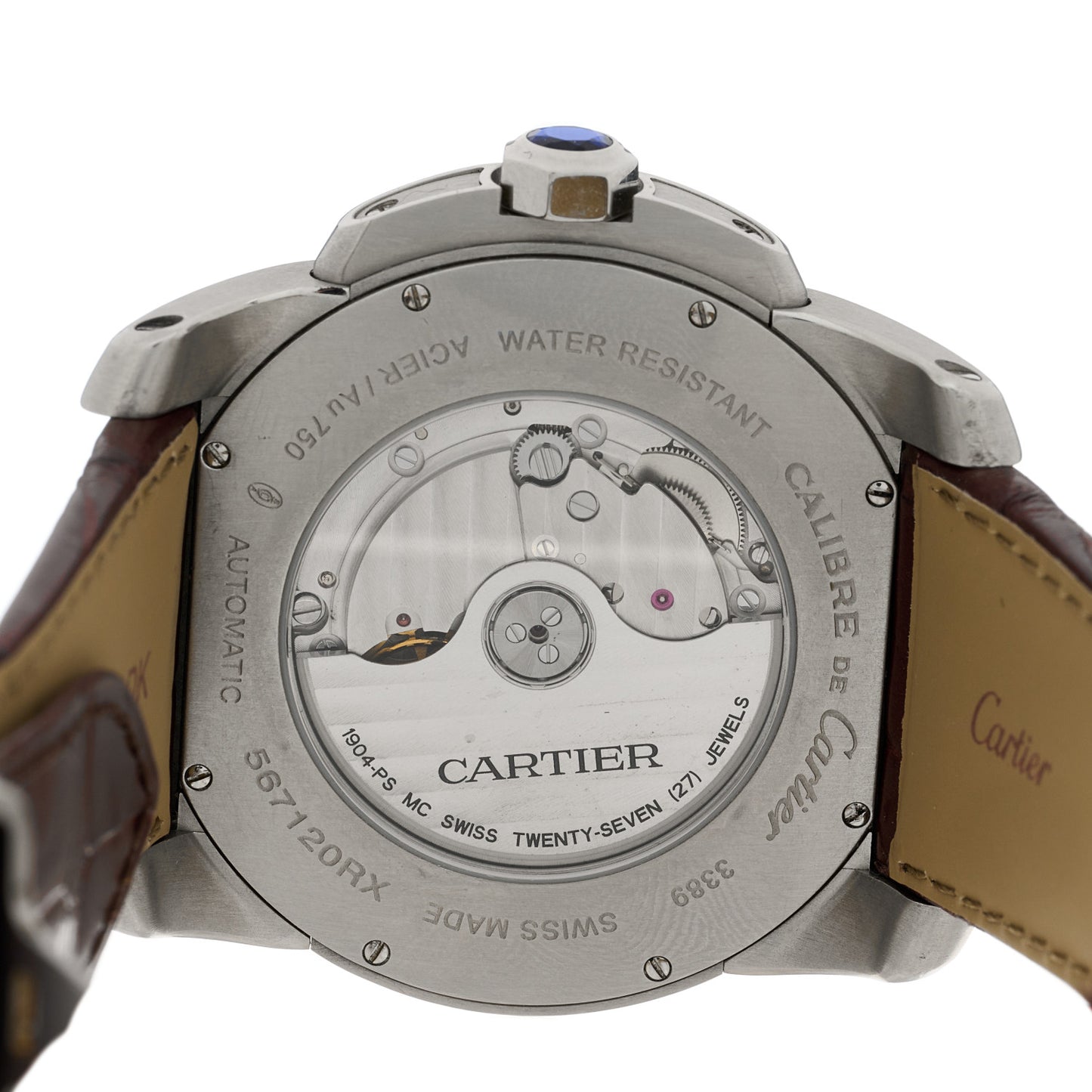 Stainless Steel 18K Pink Gold Alligator 42mm Calibre de Cartier Automatic Watch Brown