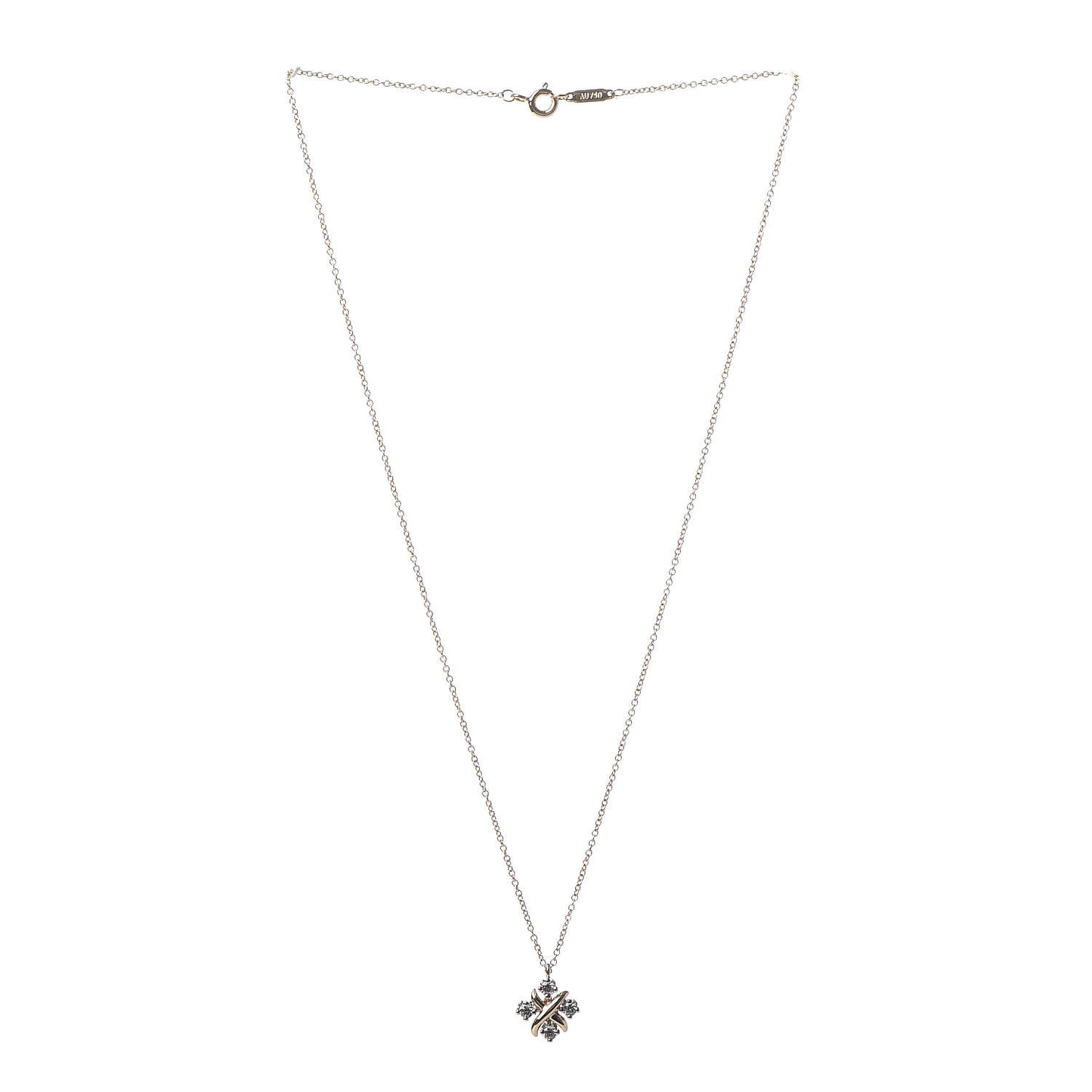 Platinum 18K Yellow Gold Diamond Schlumberger Lynn Pendant Necklace