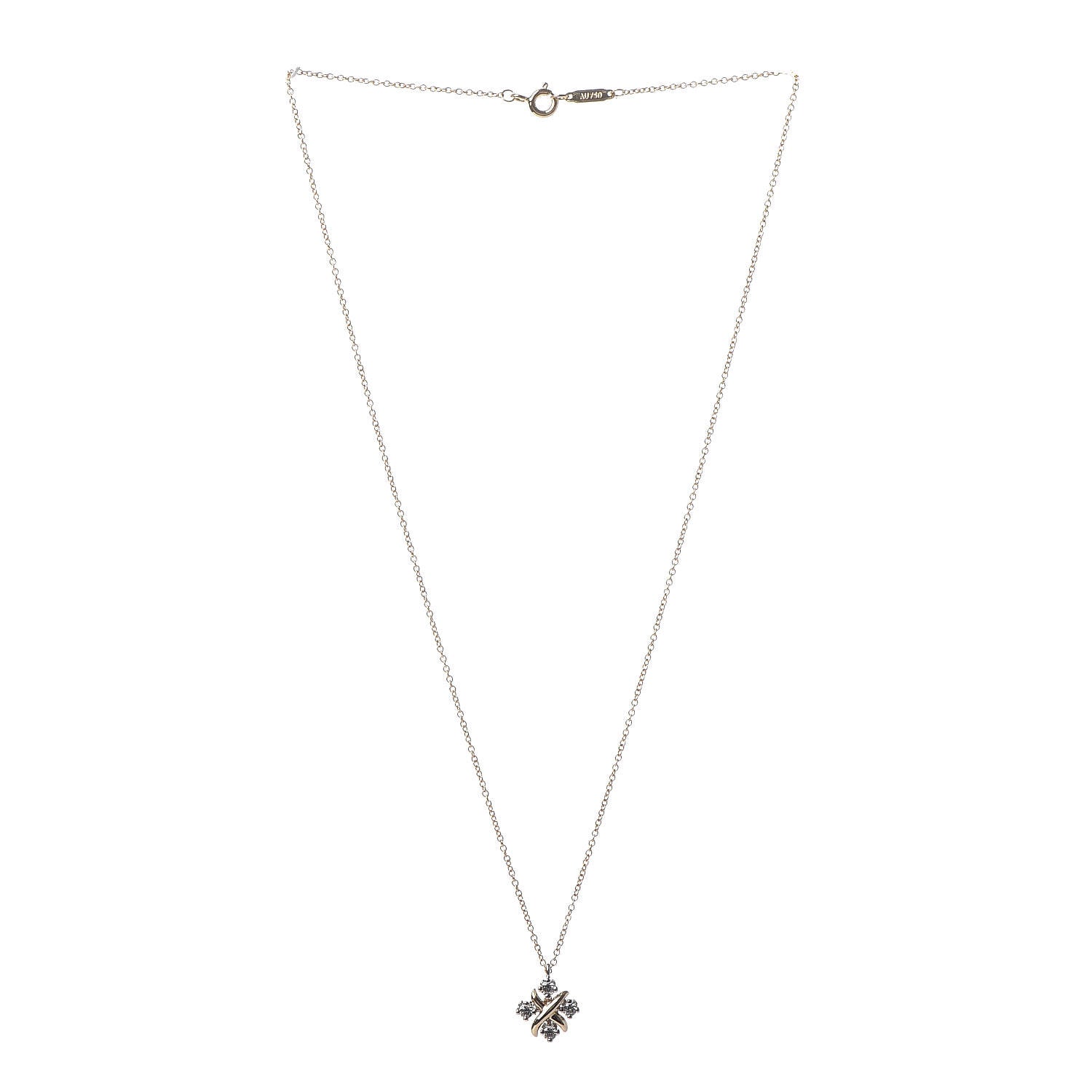 Tiffany Platinum 18K Yellow Gold Diamond Schlumberger Lynn Pendant Necklace 3 of 7