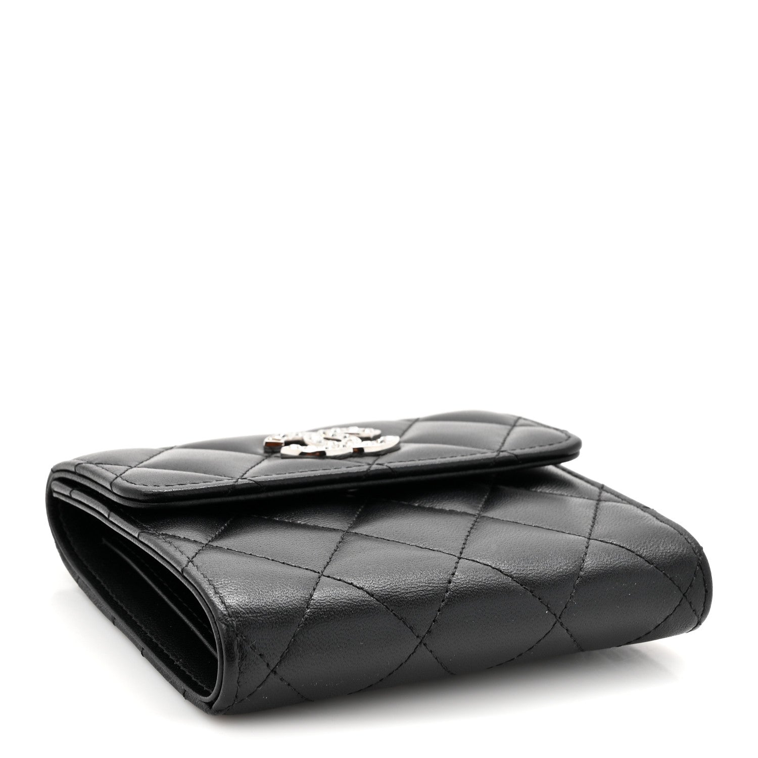 Chanel Lambskin Quilted Baguette Crystal Small Compact Wallet Black 4 of 9