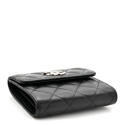 Chanel Lambskin Quilted Baguette Crystal Small Compact Wallet Black 4 of 9