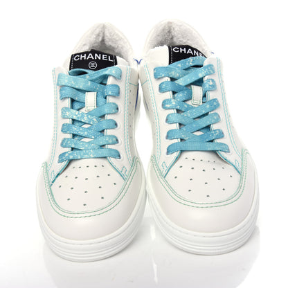 Chanel Calfskin Womens Logo Sneakers 38.5 White Blue 5 of 11
