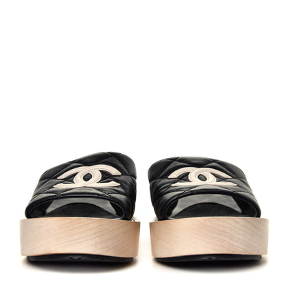 Chanel Lambskin Quilted CC Mules 37 Beige Black 8 of 12