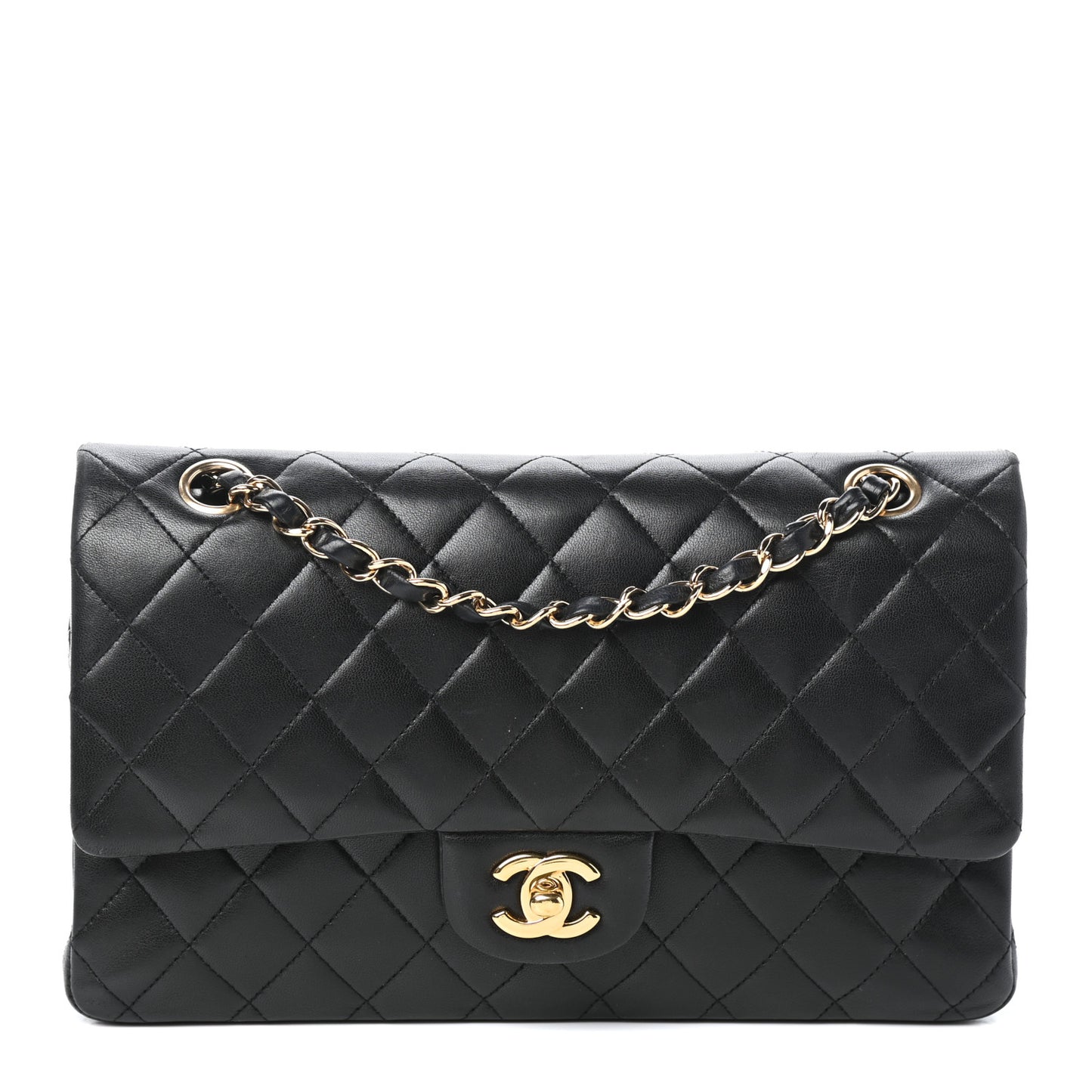 Lambskin Quilted Medium Double Flap Black