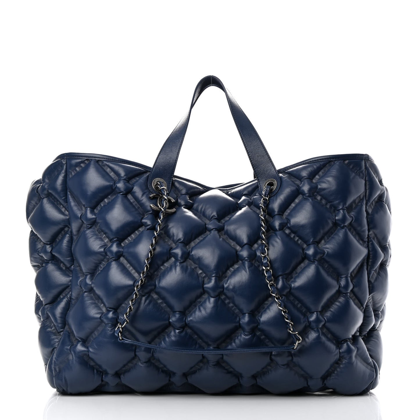 Calfskin Quilted Large Chesterfield Tote Navy