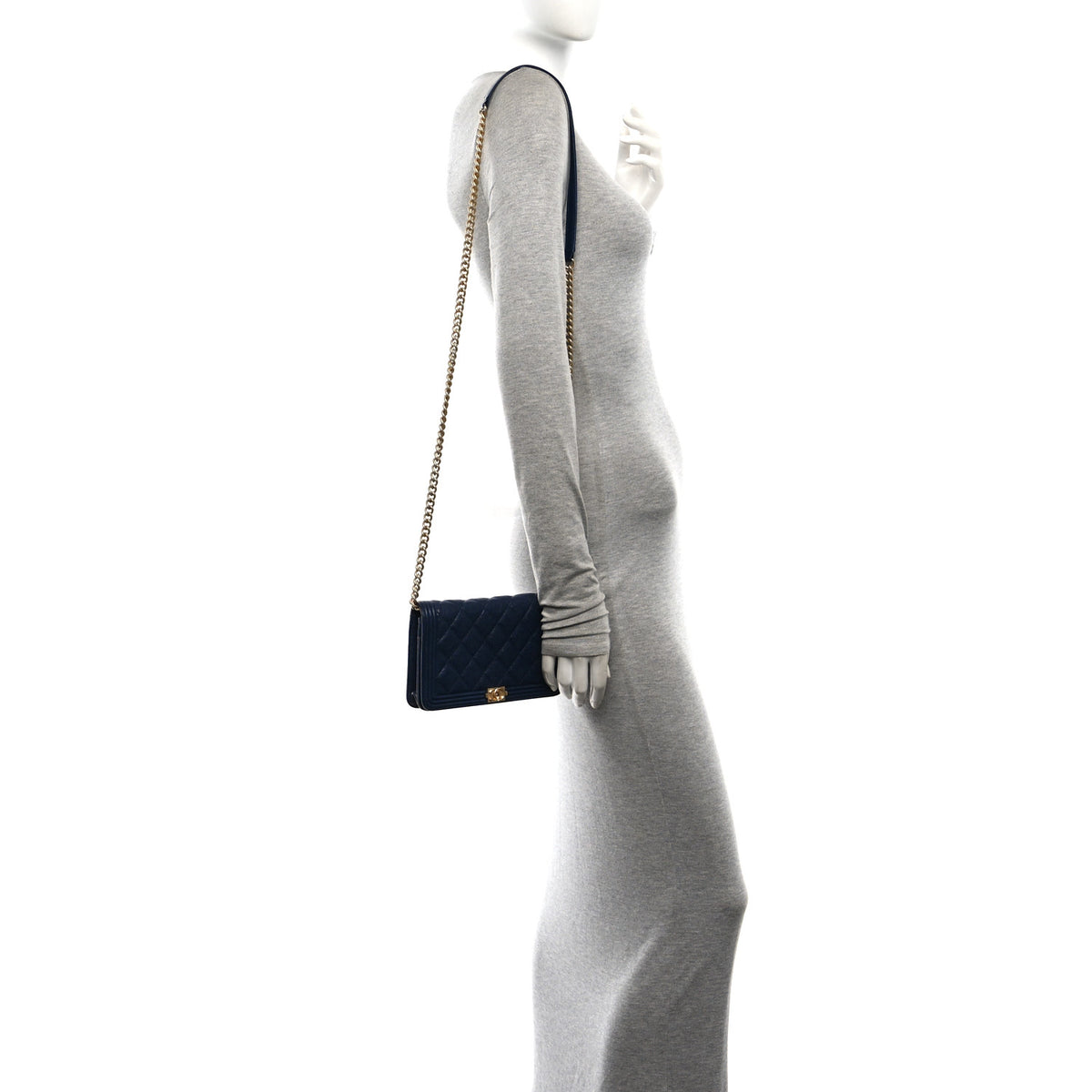 Chanel Caviar Quilted Boy Wallet On Chain WOC Navy 2 of 12