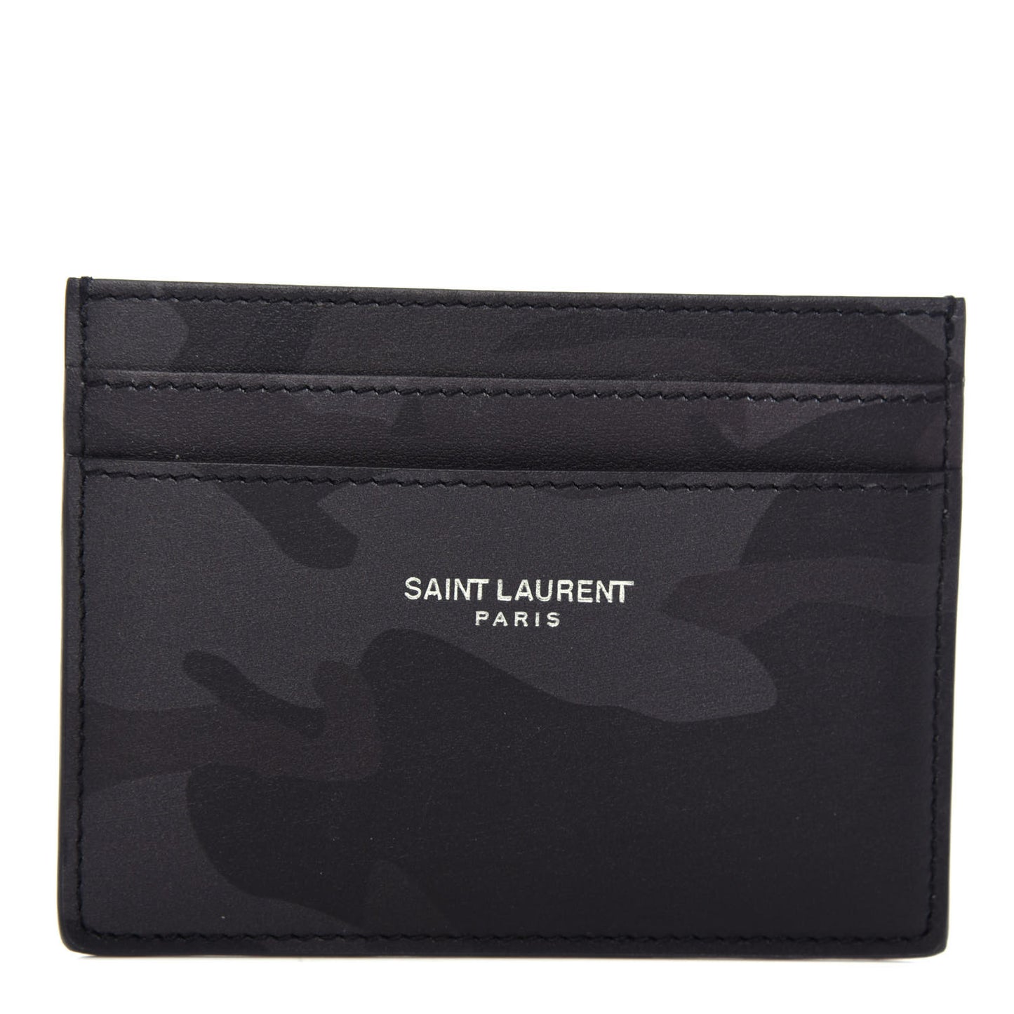 Calfskin Camouflage Credit Card Case Black Grey