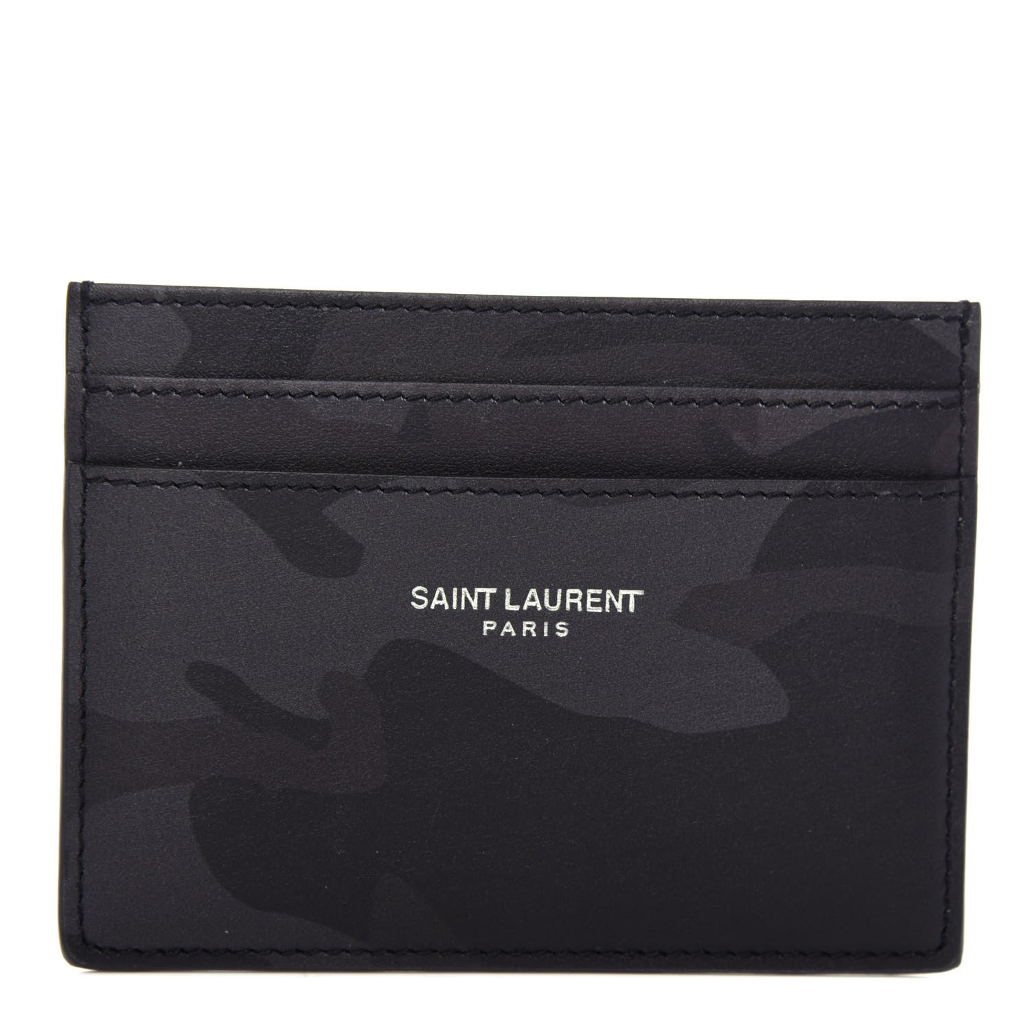 Saint Laurent Calfskin Camouflage Credit Card Case Black Grey 1 of 8