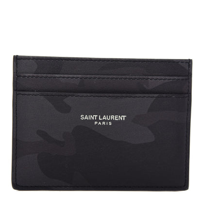 Saint Laurent Calfskin Camouflage Credit Card Case Black Grey 1 of 8