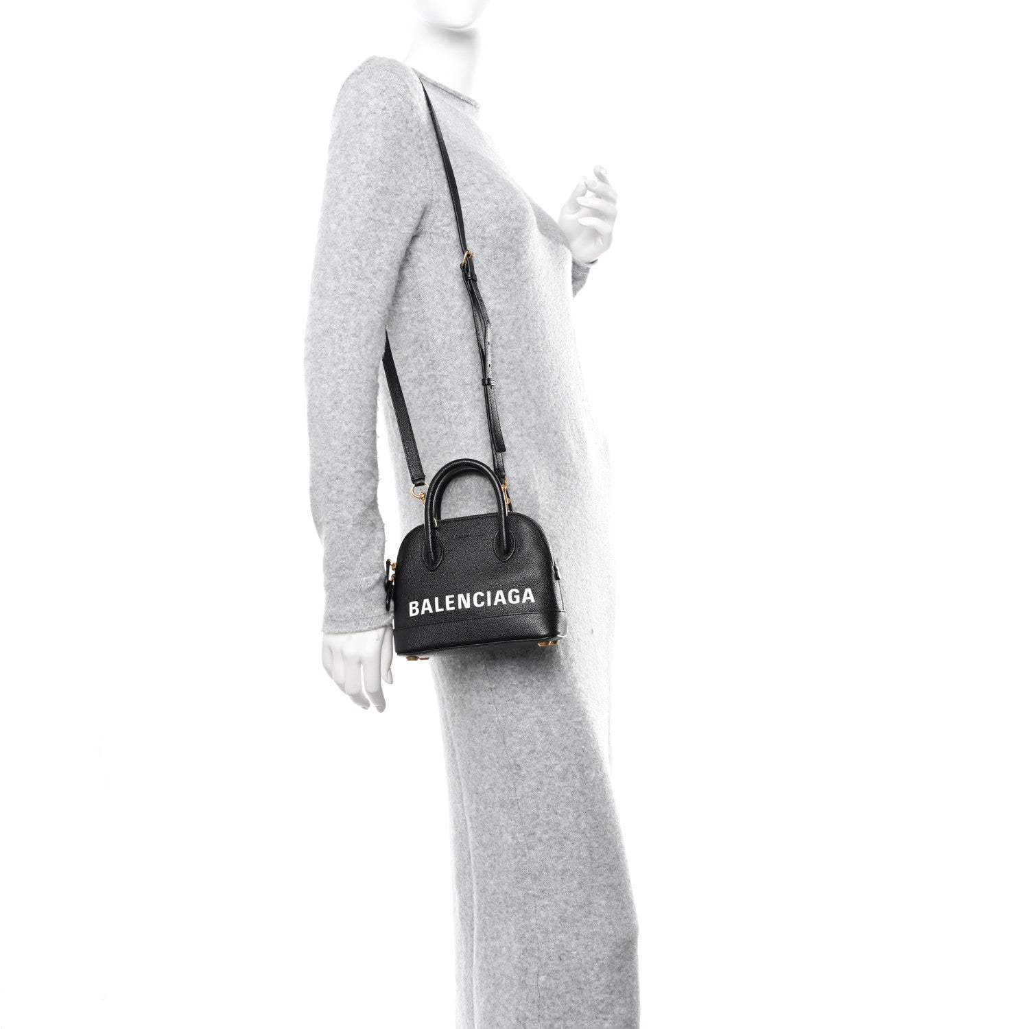 Balenciaga Grained Calfskin Logo XXS Ville Top Handle Bag Black White 2 of 11