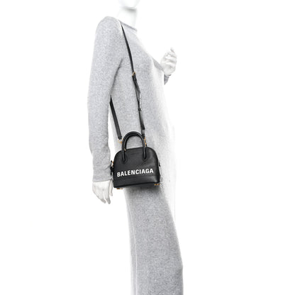 Balenciaga Grained Calfskin Logo XXS Ville Top Handle Bag Black White 2 of 11