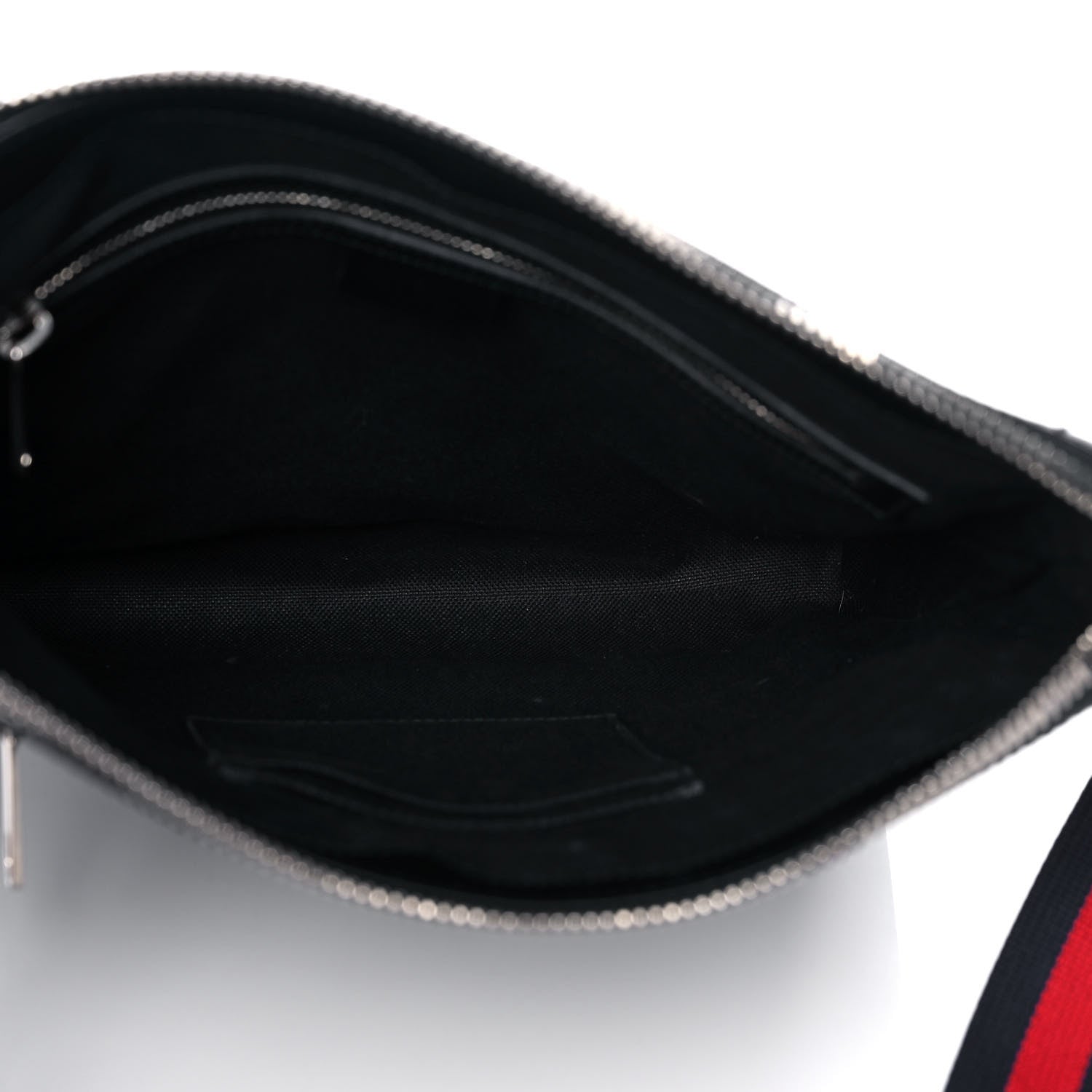 Gucci GG Supreme Monogram Appia Calfskin Web Flat Messenger Bag Black Grey 5 of 13