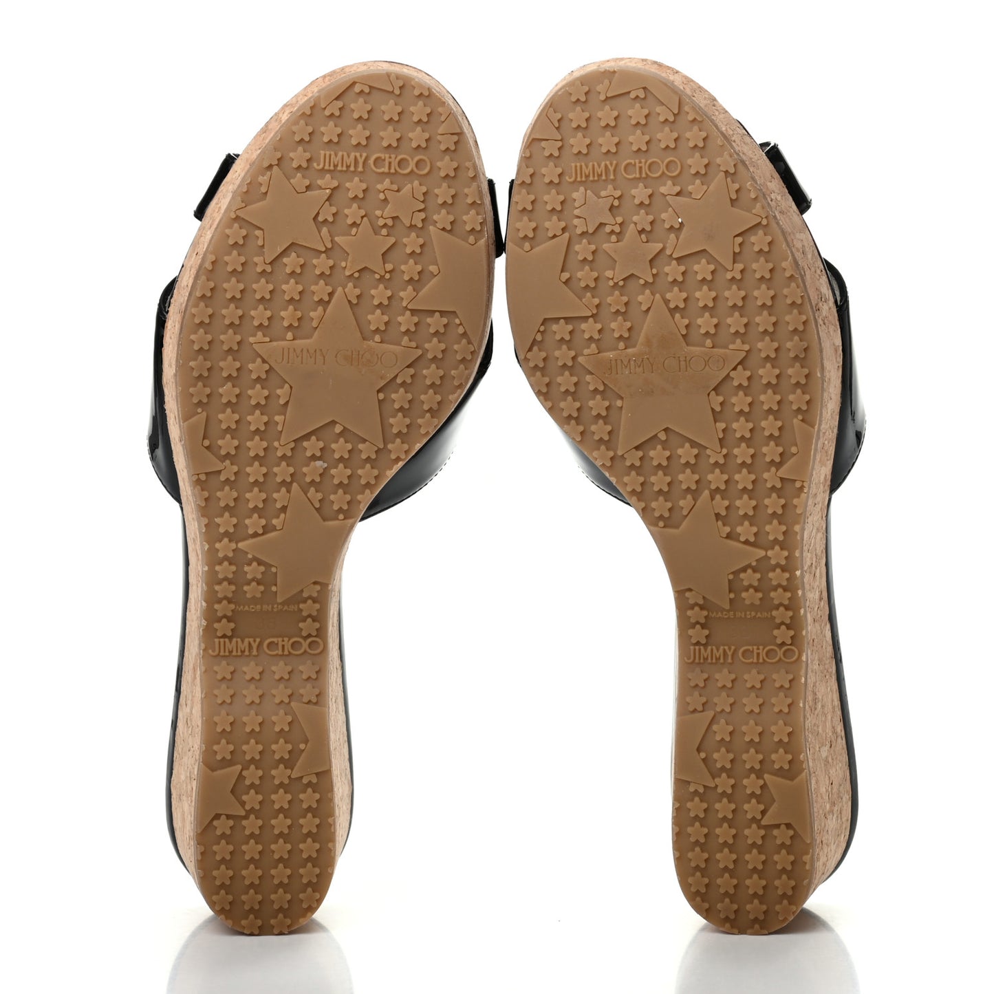 Patent Prima Cork Wedge Sandals 38 Black