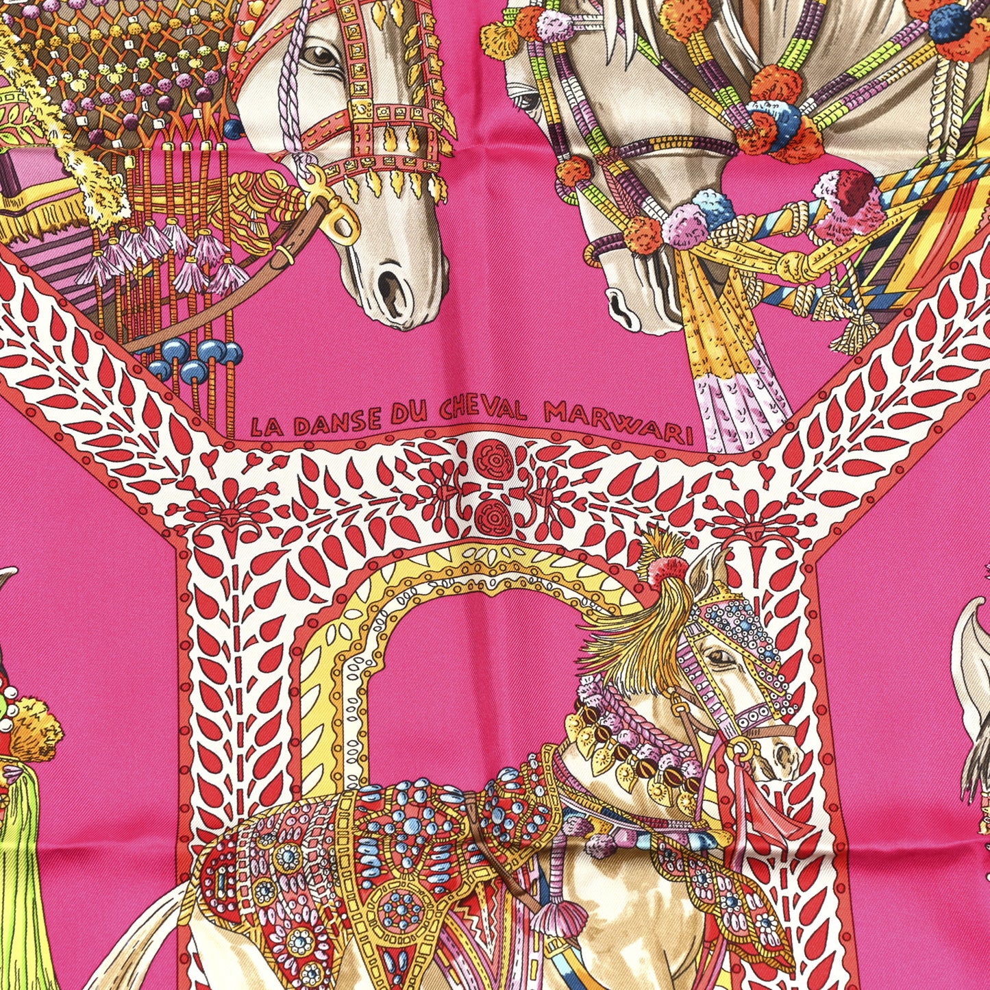 Silk La Danse Du Cheval Marwari Scarf 90 Rose Indien Rouge Multicolor
