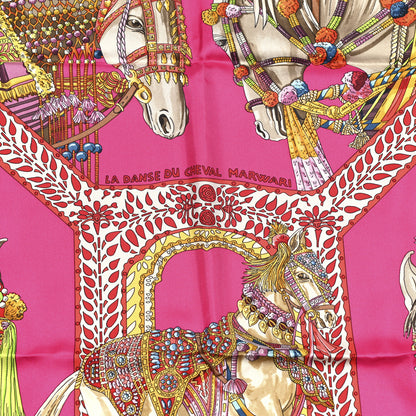 Hermes Silk La Danse Du Cheval Marwari Scarf 90 Rose Indien Rouge Multicolor 3 of 5