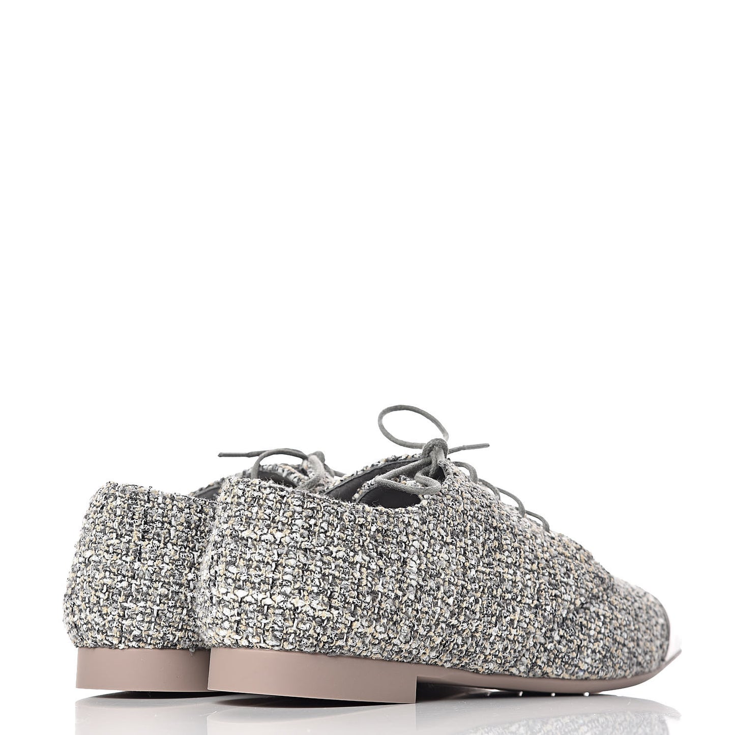 Tweed Lambskin Cap Toe Loafers 36 Grey Multicolor