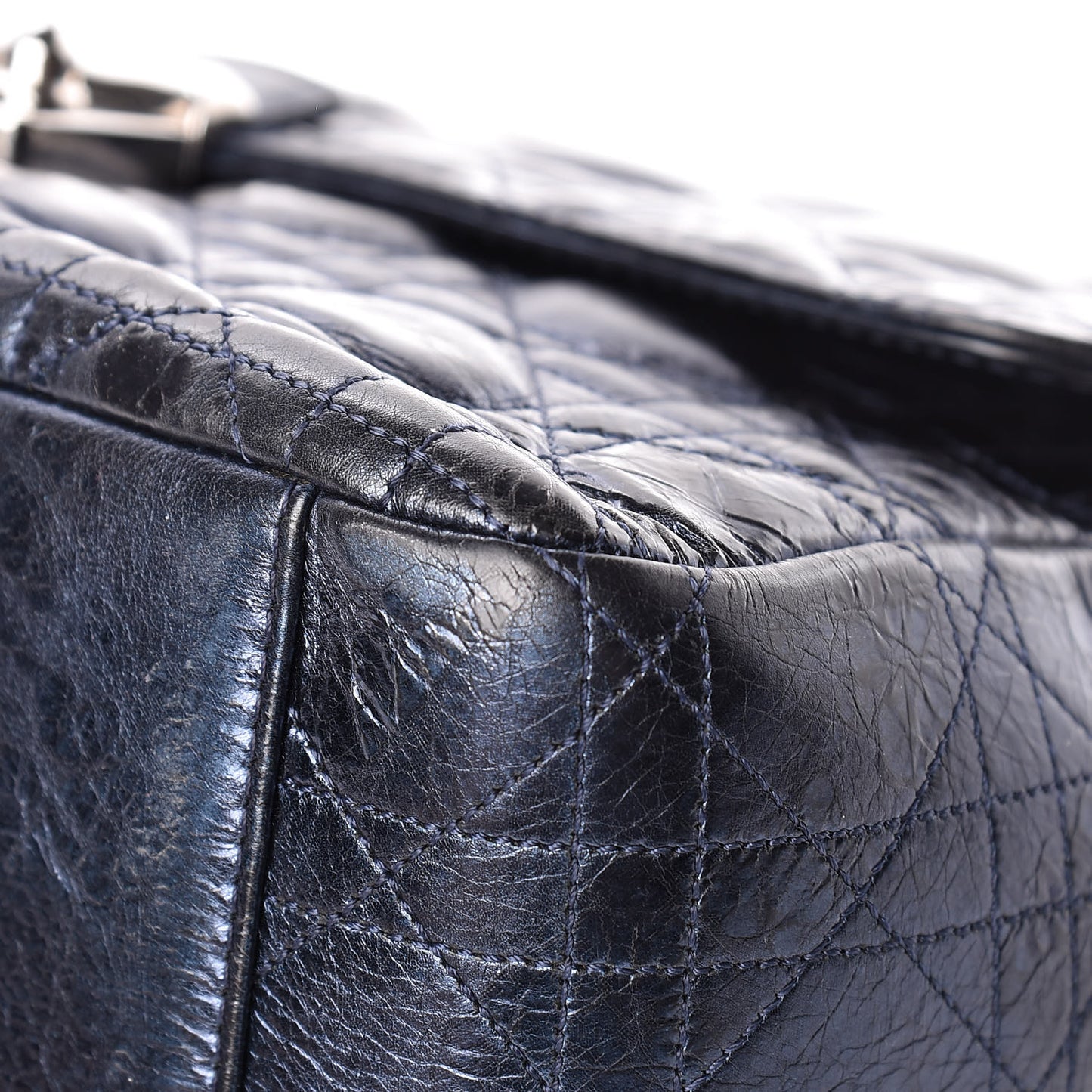 Metallic Calfskin Large Miss Dior Flap Marine