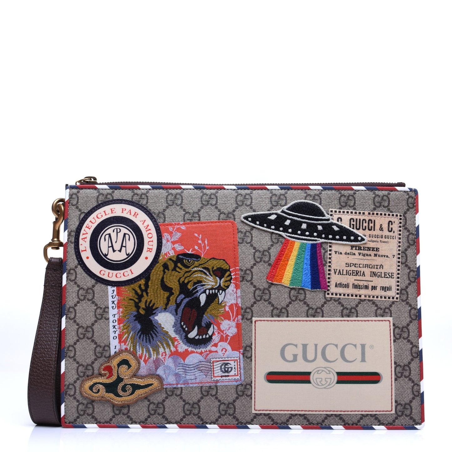 GG Supreme Monogram Courrier Documents Holder Beige New Acero