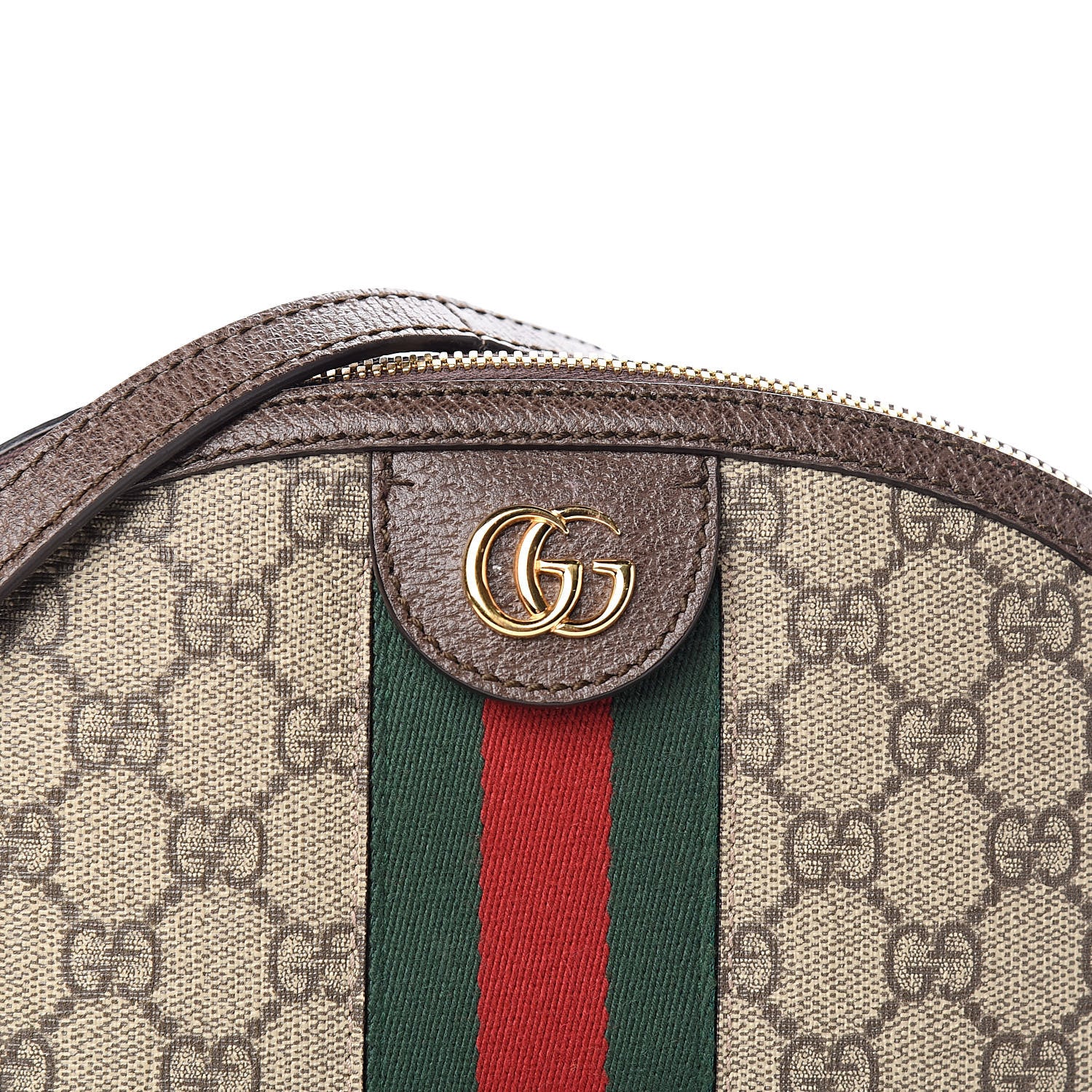 Gucci GG Supreme Monogram Textured Dollar Calfskin Web Small Ophidia Dome Shoulder Bag Beige Ebony New Acero 10 of 14
