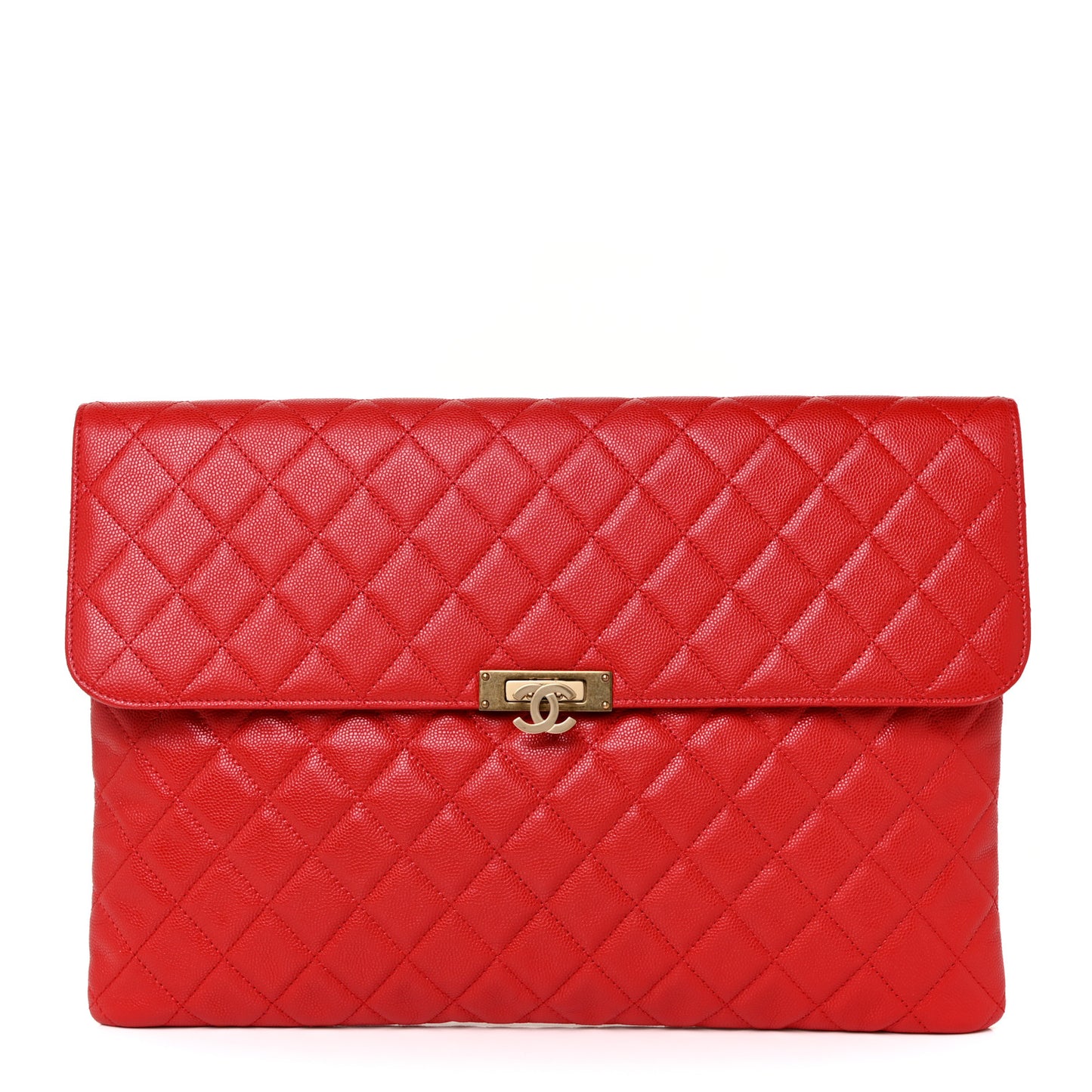 Caviar Quilted Large Golden Class Pouch Red
