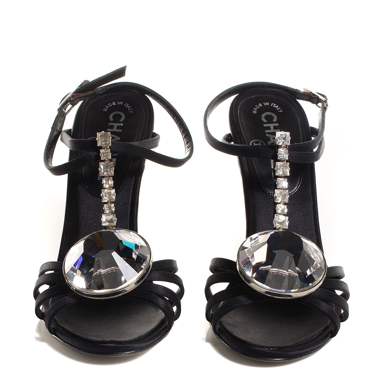 Chanel Suede Crystal Sandals 38.5 Black 2 of 5
