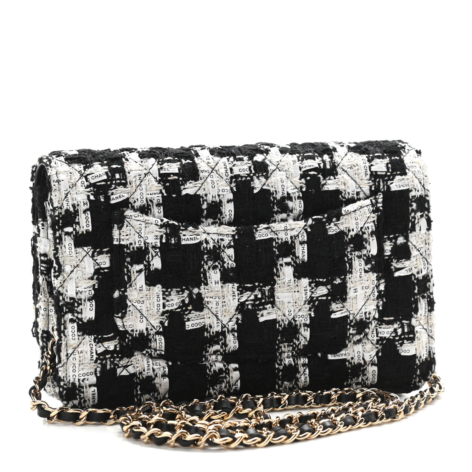 Chanel Tweed Quilted Wallet On Chain WOC Black Ecru White 3 of 11