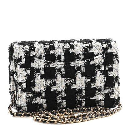 Chanel Tweed Quilted Wallet On Chain WOC Black Ecru White 3 of 11
