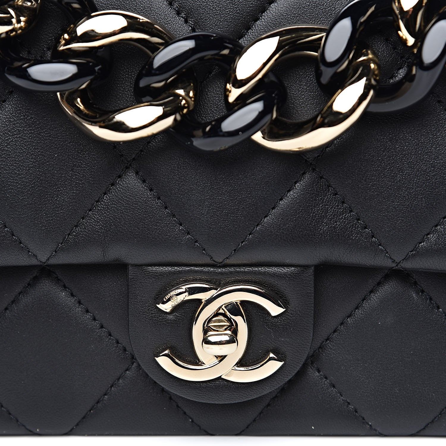 Chanel Lambskin Quilted Resin Bi-Color Chain Flap Bag Black 10 of 13