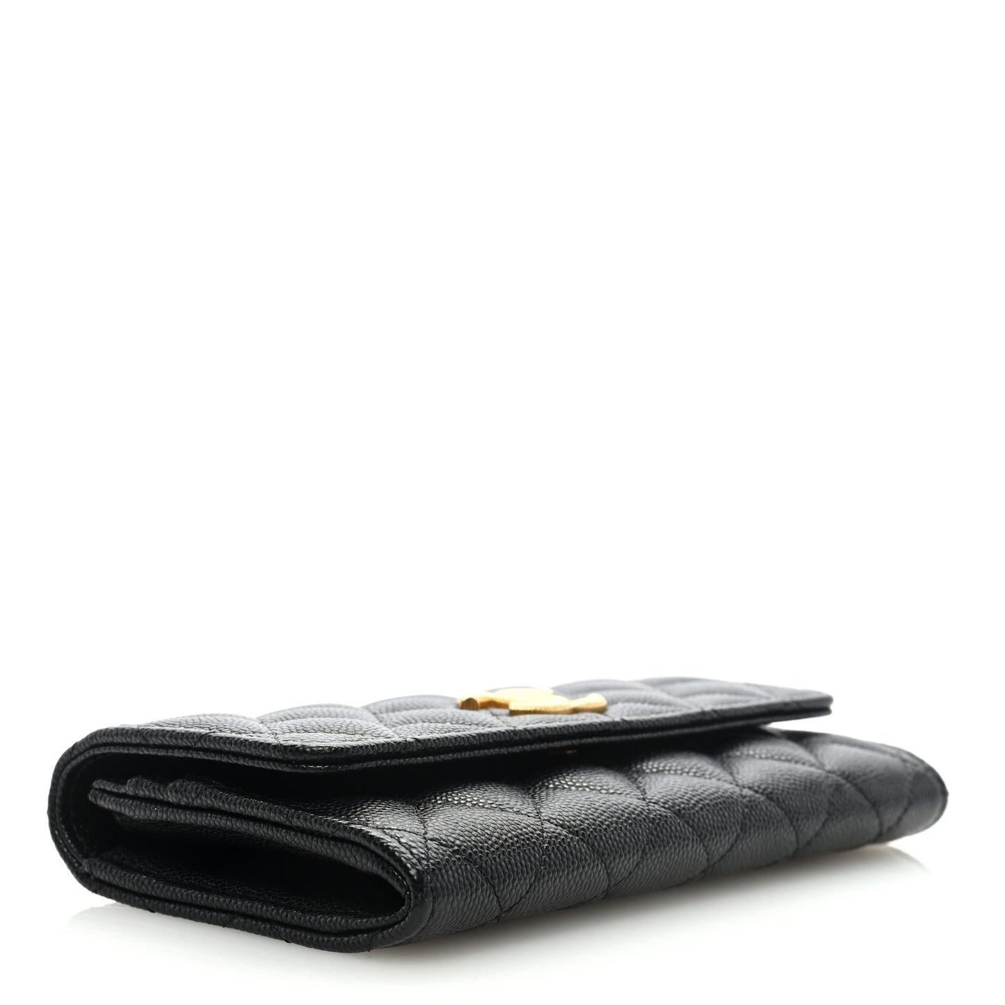 Caviar Quilted Textured CC Flap Wallet Black