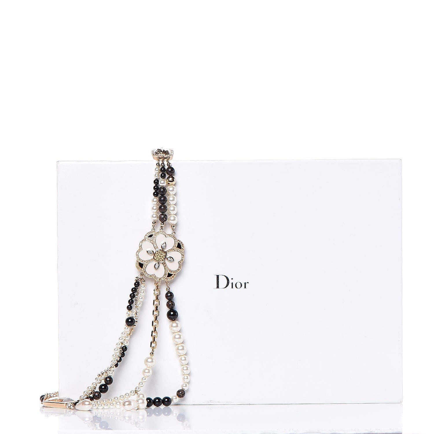 Christian Dior Pearl Crystal Leopard Flower Multi-Strand Necklace Gold 7 of 7