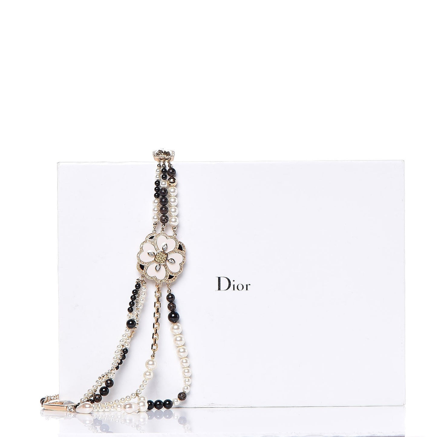 Pearl Crystal Leopard Flower Multi-Strand Necklace Gold