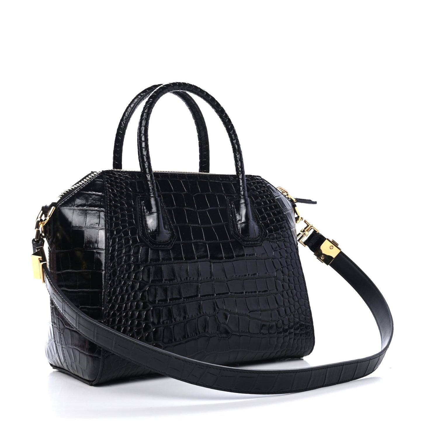 Calfskin Crocodile Embossed Small Antigona Black