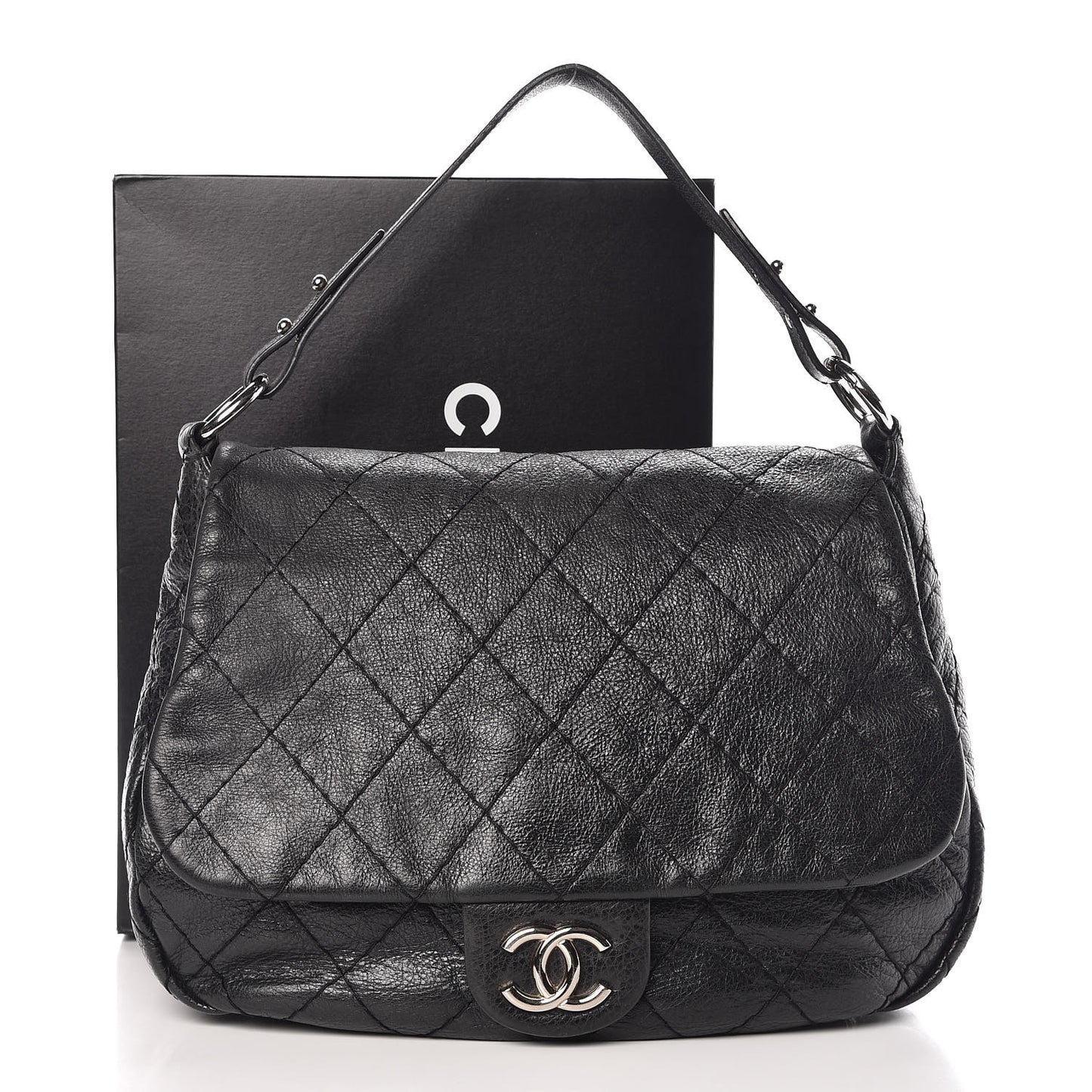 Glazed Calfskin Stitched XL On The Road Flap Black