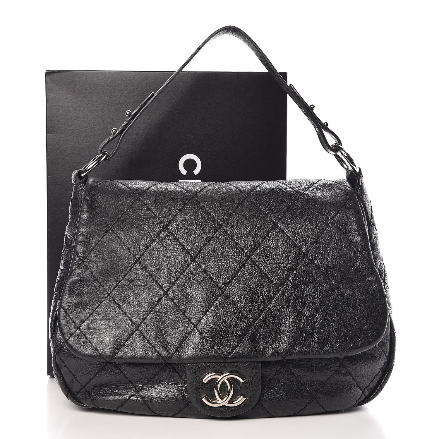 Chanel Glazed Calfskin Stitched XL On The Road Flap Black 11 of 11