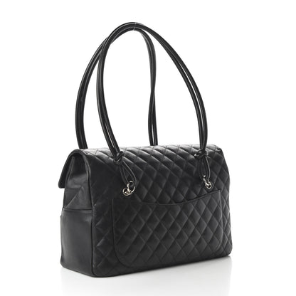 Chanel Calfskin Quilted Large Cambon Flap Black White 3 of 12