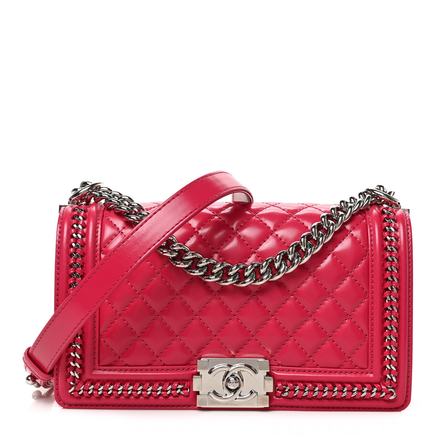 Chanel Glazed Calfskin Quilted Medium Chain Around Boy Flap Dark Pink 1 of 9