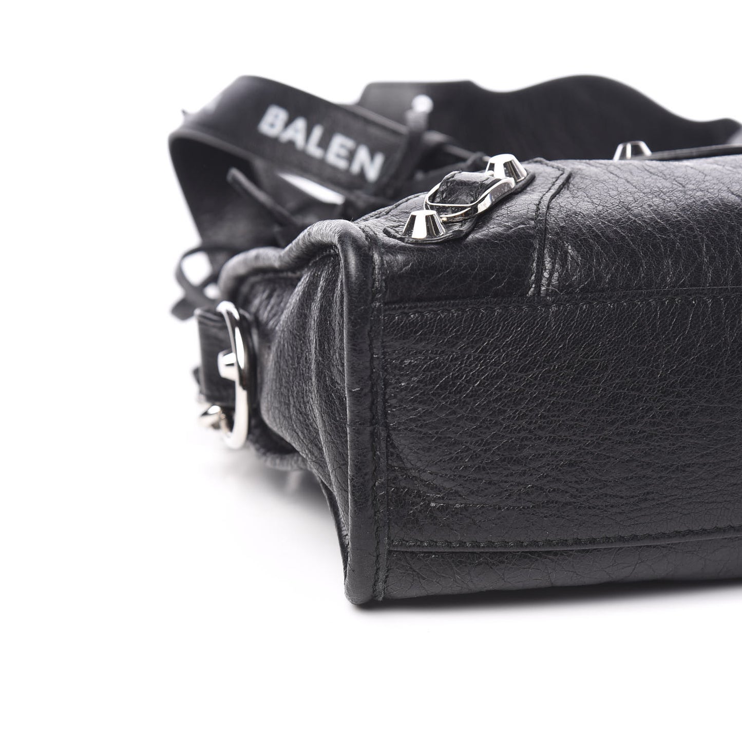 Agneau Classic Silver Hardware Mini City Logo Strap Black White
