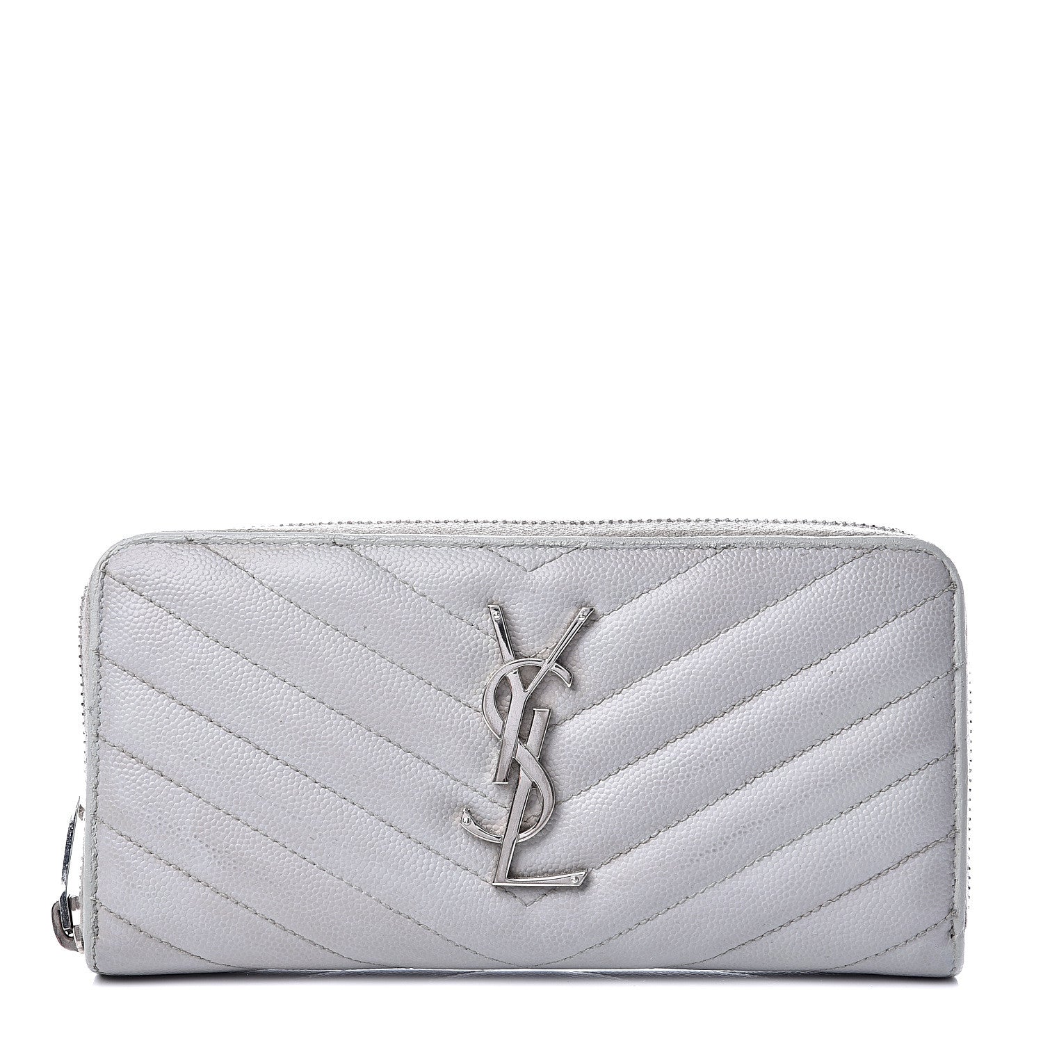 Saint Laurent Grain De Poudre Matelasse Chevron Monogram Zip Around Wallet Granite 1 of 15